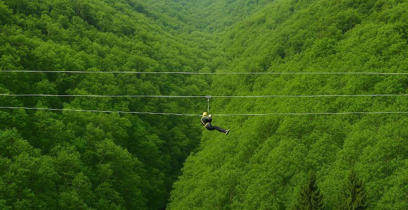 mozione e velocità durante il volo di 400 metri sulla Colossus Zipline.